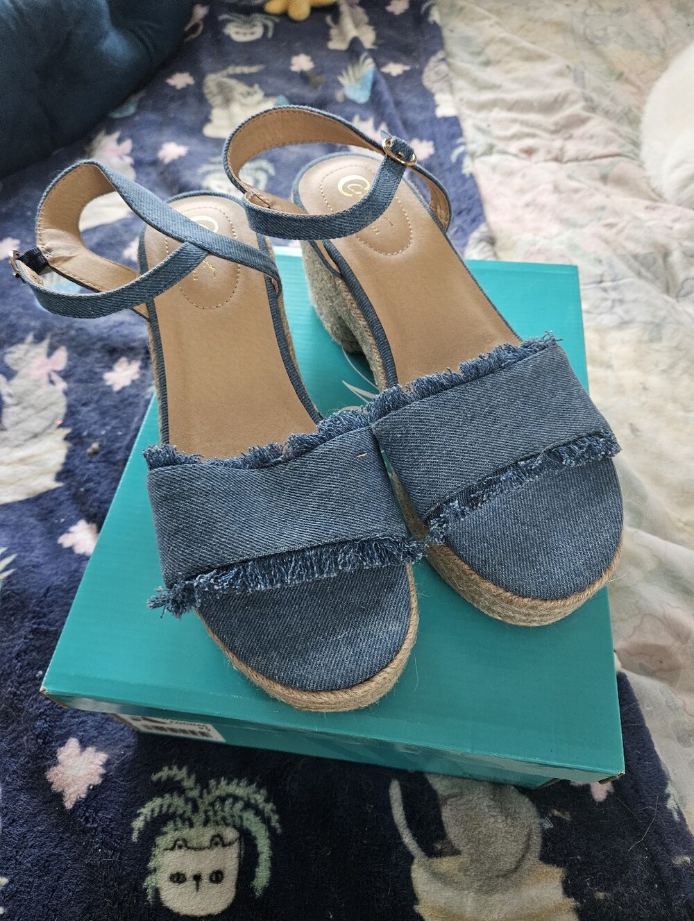 BRAND NEW ** Denim Espadrille Wedge Sandals - Blue